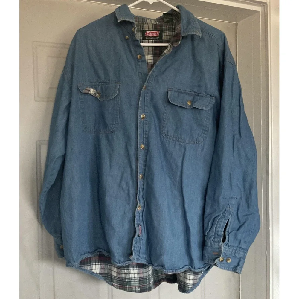 Coleman Jacket Mens XL‎ Blue Denim Flannel Lined Shirt Shacket Outdoor Workwear